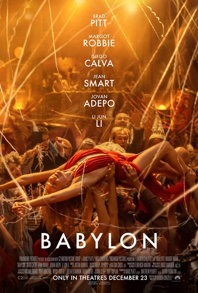 Margot Robbie au milieu d'une fête utilisée pour l'affiche promotionnelle du film Babylon 