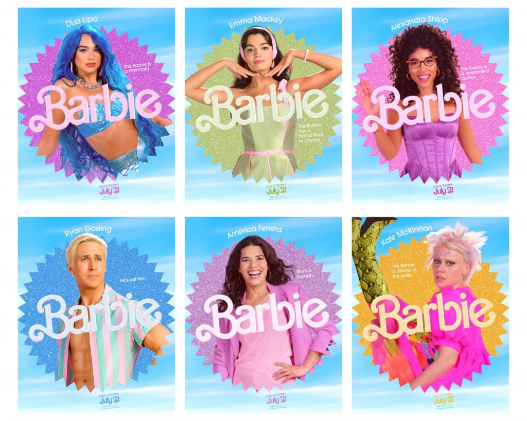 Affiches présentant le casting du film Barbie